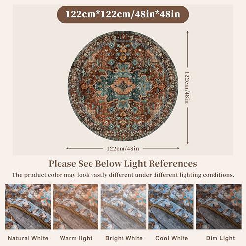 Ciicool 4ft Round Boho Area Rug,Washable Circle Throw Rugs for Entryway - color: Brick Red/Dull Teal, size: 4' (Round)