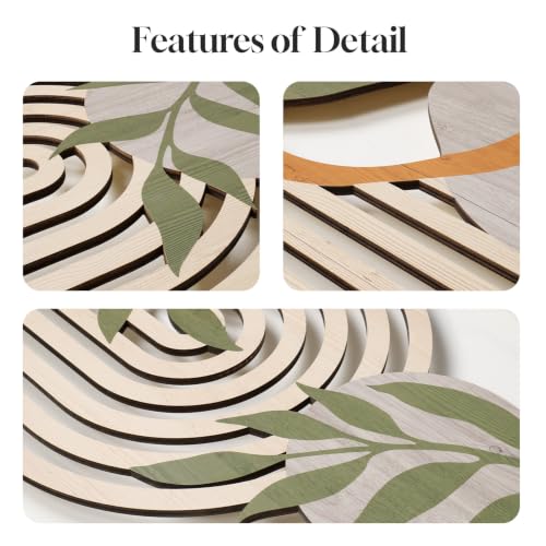 Framed Boho 3D Cutout Carved Wood Wall Art Decor for Living Room, 24x36 In - color: Green Beige