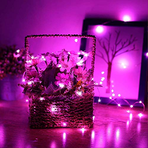 RUICHEN Fairy Lights Plug in, Silver Wire 33 Ft 100 LED String Lights, Pink - color: Pink
