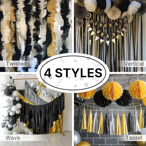 PartyWoo Black Crepe Paper Streamers 4pcs 328 FT Black Streamers - color: Black-9106