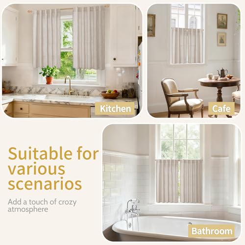 YoungsTex Linen Semi Sheer Curtains 45 Inch Length 2 Panels Set - color: Natural, size: 42"W x 45"L (Pack of 2)