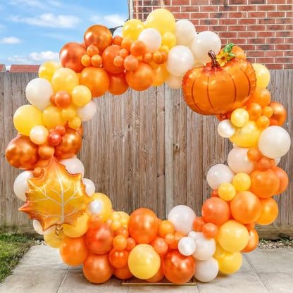 Fall Balloons 12Inch Burnt Orange Mustard Yellow Beige Thanksgiving Balloon - color: Orange Yellow White Leaf