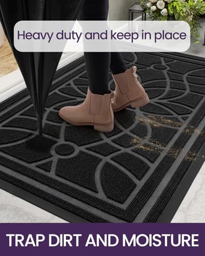 DEXI Front Door Mat Outside Entrance 4x6, Heavy Duty Non Slip, Black - color: Black, size: 48" X 72" (Rectangular)