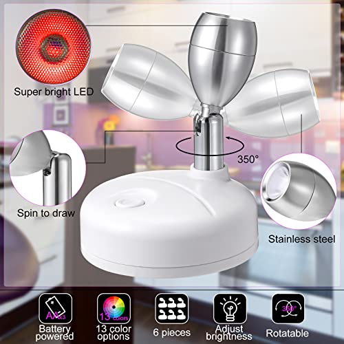 Hortsun 6 Pack Battery Operated LED Wireless Spotlight, 13 Color RGB, White - color: White, style: Battery Powered