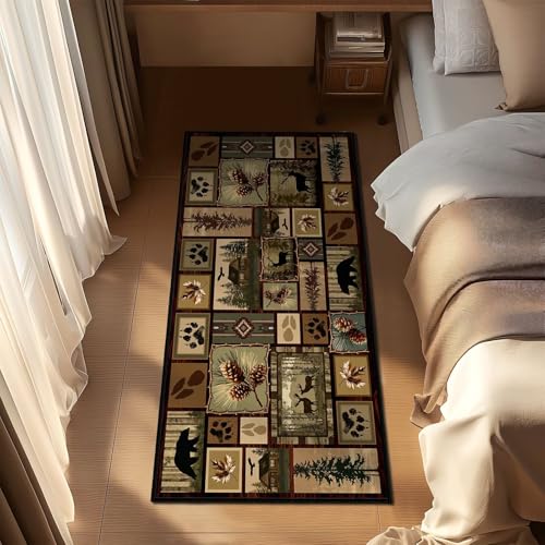 Cabin Rustic Rugs 2x5 Hallway Runner Rug,Deer Wildlife Kitchen Rug - size: 2'x5'