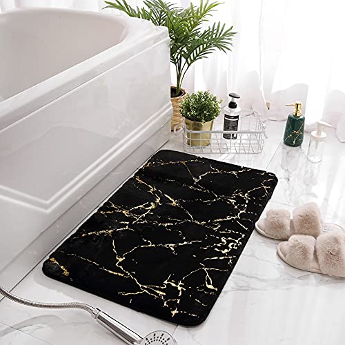 Marble Bathroom Rugs Nonslip Black Gold Bathroom Mats Ultra Soft Washable Bath Mats for Bathroom Floor Mats Carpet Water Absorbent Shower Rug Decoration for Bedroom Living Room - color: Black, size: 15.8" x 23.6"