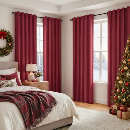 MIULEE Thick Linen Curtains, 42Wx72L, Burgundy Red Semi Sheer - color: Burgundy Red, size: 42"W x 72"L (Pack of 2)
