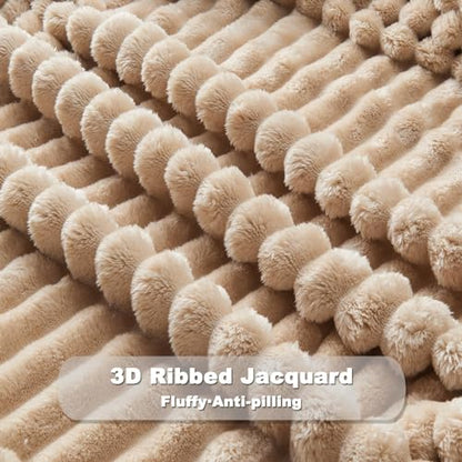 NEWCOSPLAY Fleece Ribbed Cozy Queen Blanket for Couch, Brown, 90"x90" - color: Brown Ribbed, size: Queen(90"x90")