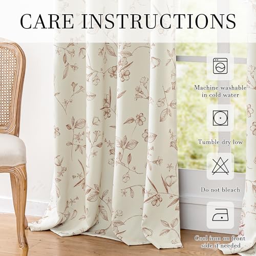 ChrisDowa 100% Blackout Floral Curtains 72 Inches Long 2 Panels,Brown/Beige - color: Brown on Beige, size: 52"W x 72"L (Pack of 2)