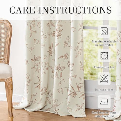 ChrisDowa 100% Blackout Floral Curtains 72 Inches Long 2 Panels,Brown/Beige - color: Brown on Beige, size: 52"W x 72"L (Pack of 2)
