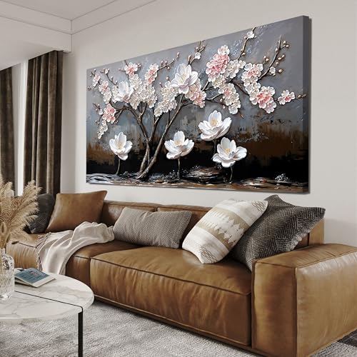Canvas Wall Art Decor Large Wall Pictures for Living Room Art Work for Wall Decor Black and White Wall Art Prints Modern Pink Flower Wall Art Decor Artwork for Walls Home Office Decor 24" X 48" - color: QLS-01A, size: 48"L x 24"W