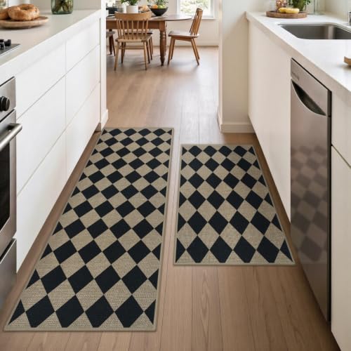Kitchen Runner Rug Non Slip, 17.3''x47'' Washable Runner Rug - color: Checkered, size: 17.3"x47"