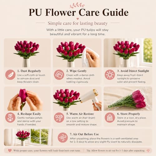 Mandy's 20 Stems Hot Pink Artificial Tulip Flowers for Home Centerpieces - color: Hot Pink