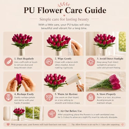 Mandy's 20 Stems Hot Pink Artificial Tulip Flowers for Home Centerpieces - color: Hot Pink