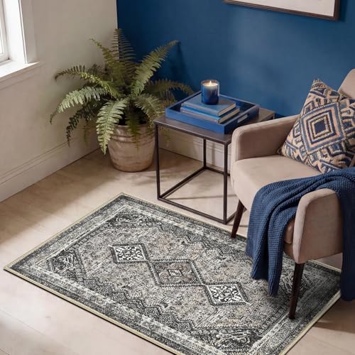 Keen Home Design Vintage Washable Entryway Rug, Non-Slip Low Pile, 2x3 - color: Black, size: 2' x 3' (Rectangular)