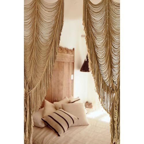 Macrame Curtain Handmade Khaki Boho Doorway window Curtain Room 41"W*75"L - color: Khaki1