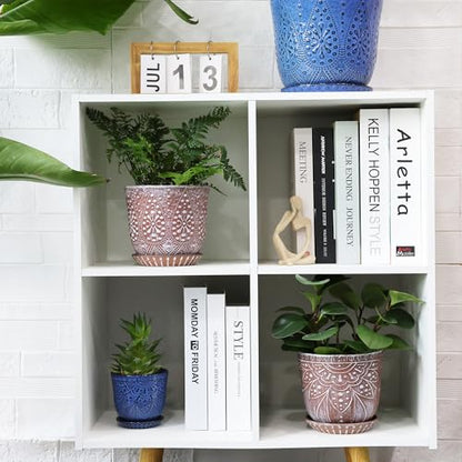 Gepege Ceramic Plant Pots, 6 Inch Indoor Planters with Drainage & Saucers - color: Clay+white, size: 6 Inch - Set of 2