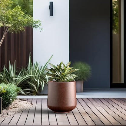 Kante Accent Round Curved Rusty Concrete Planter 13" Dia, Outdoor - color: Rusty, size: 13" D