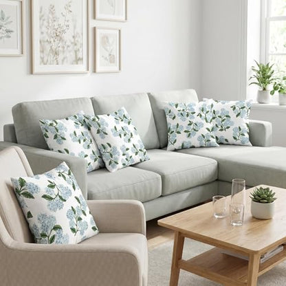 COMMINY Blue Dhalia Linen Pillow Covers 18x18 Set 6 Farmhouse Throw Cover - color: Green Flower, size: 18" x 18" (Pack of 6)