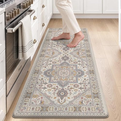 LUMI Kitchen Floor Mat Cushioned Anti Fatigue Runner Rug, 24"x59" - color: Cream & Multi, size: 59"L x 24"W x 0.4"Th