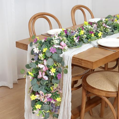 Flower Garland Artificial Daisy Garlands Floral Vines 3D Butterfly - color: Butterfly Eucalyptus, size: 2PCS