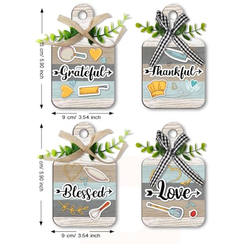 PH PandaHall 4 Styles Wooden Sign, Wall Decor Eat Wood Cutting Board Sign Love/Grateful/Blessed/Thankful Farmhouse Tiered Tray with Hemp Rope Hanging Wall Decor for Home Kitchen Dining Living Room Bar - style: Love/Grateful/Blessed/Thankful