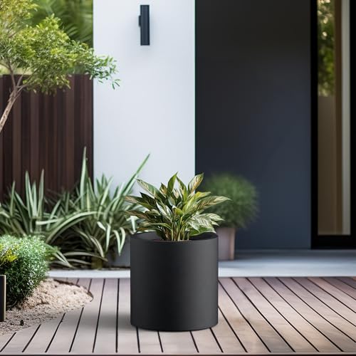 Kante Large Round Cylinder Black Concrete Planter 15.8" Tall, Outdoor - color: Burnished Black, size: 15.7" Dia