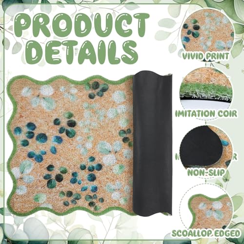 Dunzy Eucalyptus Leaves Doormat Green Scalloped Welcome Mat for Front Door - style: Eucalyptus Leaves