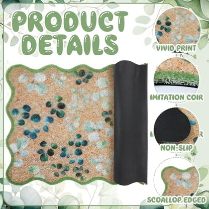 Dunzy Eucalyptus Leaves Doormat Green Scalloped Welcome Mat for Front Door - style: Eucalyptus Leaves
