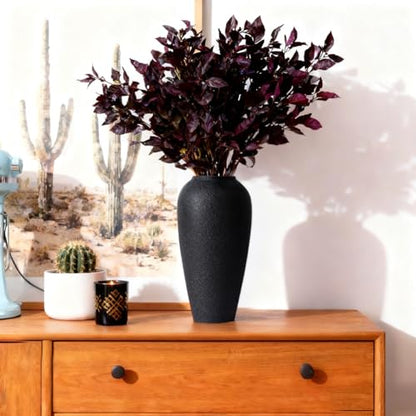 Rustic Ceramic Vase – 13.4" Large Black Ceramic Vase for Home Decor, Modern Terracotta Floor Vase for Living Room, Entryway, Kitchen, Black Vases for Centerpieces, Housewarming Gifts
