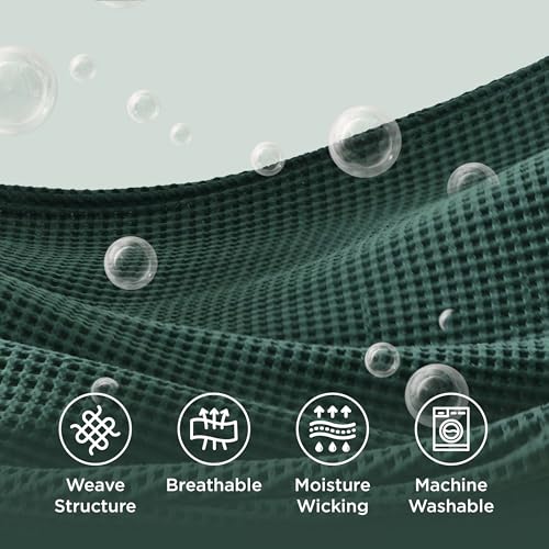 Bedsure Lightweight 100% Cotton Waffle Blanket, Queen, Dark Green - color: Dark Green, size: Queen (90" X 90")