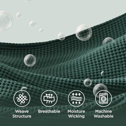 Bedsure Lightweight 100% Cotton Waffle Blanket, Queen, Dark Green - color: Dark Green, size: Queen (90" X 90")