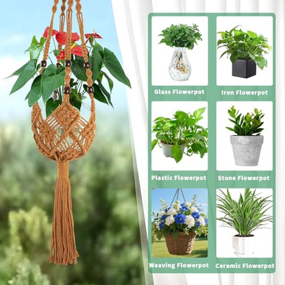 Augshy Jute Crochet Macrame Plant Hangers with Hooks, 2 Pack Hanging Holder - color: Caramel, size: 35 Inches
