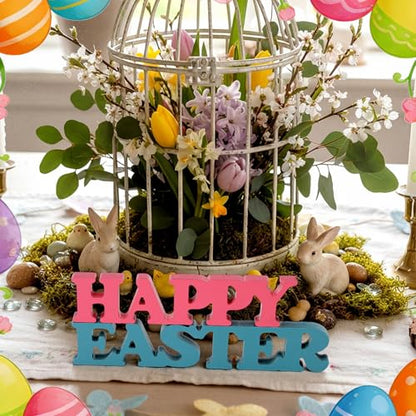 Yalikop Pastel Easter Table Decorations Happy Easter Sign for Home Wooden Sign Blocks Indoor Home Decorative Signage for Tables Office Wall Shelf Desk Shelf Mantel Farmhouse - style: Easter