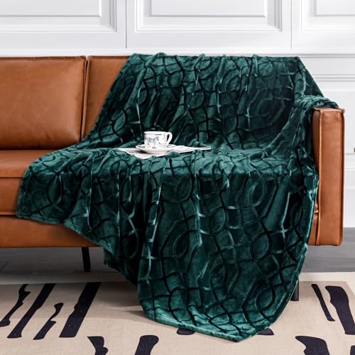 Soft Cozy Fleece Throw Blanket, 50x60 Inches – Lightweight Plush Blanket for Couch, Fuzzy 3D Jacquard Design, for Sofa, Bed & Travel - Forest Green - color: Forest Green, size: Throw (50" x 60")