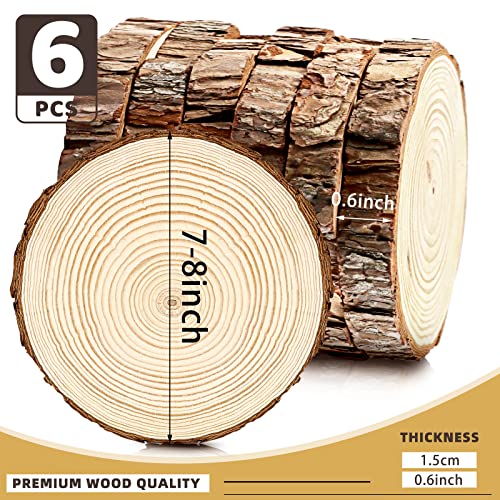 FSWCCK 6 Pack Nature Unfinished Round Wood Slices, 7-8 Inches Wooden Circle, Large Wood Slabs for Weddings Centerpieces Decor and DIY Painting Crafts - size: 7"- 8 "