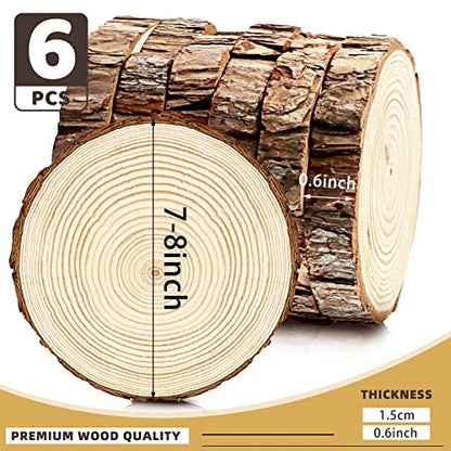 FSWCCK 6 Pack Nature Unfinished Round Wood Slices, 7-8 Inches Wooden Circle, Large Wood Slabs for Weddings Centerpieces Decor and DIY Painting Crafts - size: 7"- 8 "