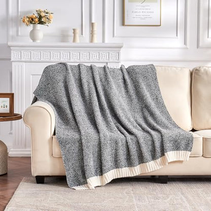 CozeCube Reversible Knitted Throw Blanket, Black White Melange 50"x60" - color: M-jet Black, size: 50"x60"