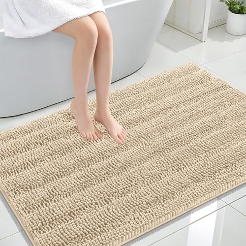 OLANLY Thick Large Bathroom Rugs 47x32, Soft Chenille Bath Rugs, Beige - color: Beige, size: 47" X 32"