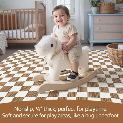 jinchan 3x5 Area Rug Washable Modern Checkered Rug for Kids Room, Brown - color: Checkered Brown, size: 3' x 5' (Rectangular)