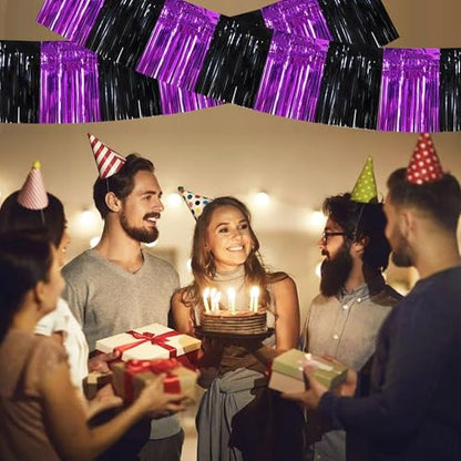 BEISHIDA Black Purple Fringe Garland Banner 30ft Wall Tinsel Foil Streamers - color: Black Purple