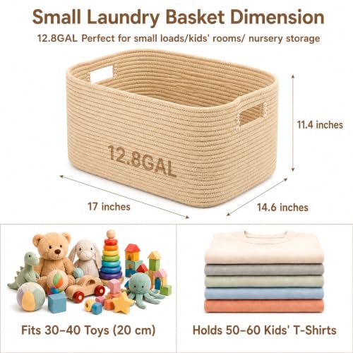 12.8GAL Small Cute laundry basket for nursery, Boho Square storage basket for Living Room Decor, Kids Girls Boys Toys Stuffed Animal Decorative Short Hamper for Dirty Clothes, Bath Towel,Shoes Oatmeal - color: Oatmeal, size: 12.8GAL