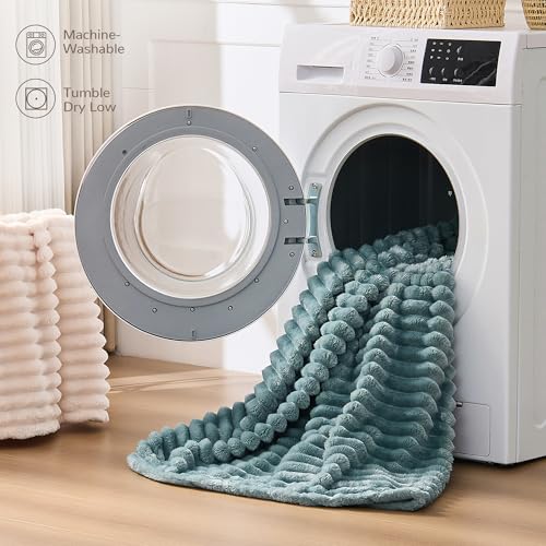 330GSM Ribbed Fleece Queen Blanket for Bed, Dusty Blue, 90"x90" - color: Dusty Blue, size: Queen(90"x90")