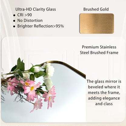 POZINO 48"x30" Premium Large Brushed Gold Bathroom Beveled Mirror - color: Brushed Gold Irregular, size: 48"L x 30"W