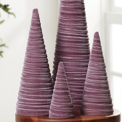Your Heart's Content Mulberry Velvet Trees Set of 4, Valentine Tree Tabletop, Cozy Purple Mantel Accent, Cozy Gift for, Luxurious Winter Tablescape (Mulberry) - color: Mulberry