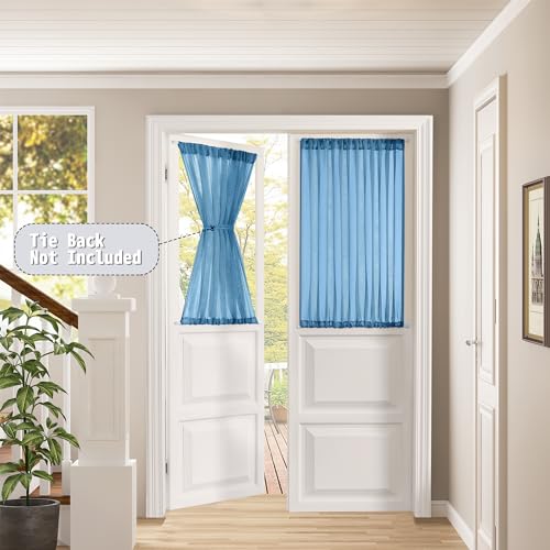 Tollpiz Small Sheer Door Curtain Closet Linen Textured Curtain Sheers Doorway Light Filtering Voile French Door Rod Pocket Curtains Patio Glass Doors, 25 x 40 inches Long, Classic Blue, 1 Panel - color: Classic Blue, size: 25"W x 40"L (Pack of 1)