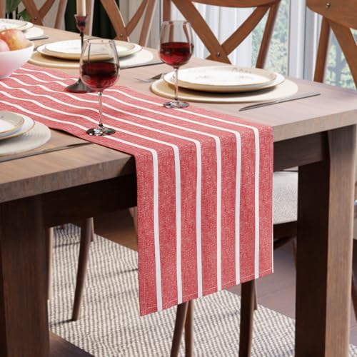 Encasa XO Table Runner, Woven Cotton Dining Linens 13"x72" Red - color: Roma Red Stripes, size: 13x72 in