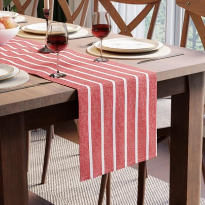 Encasa XO Table Runner, Woven Cotton Dining Linens 13"x72" Red - color: Roma Red Stripes, size: 13x72 in
