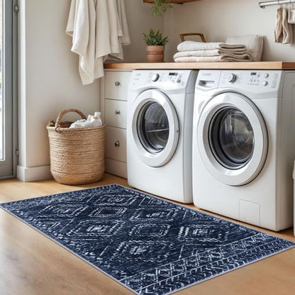 KILOCOCO Small Rug 3'x5' Entryway Rug Non-Slip Washable Rugs, Dark Blue - color: Dark Blue, size: 3' x 5' (Rectangular)