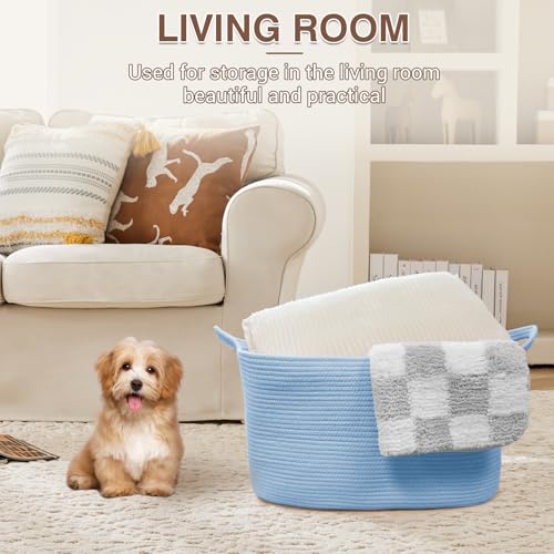 YOUDENOVA Large Blanket Basket, Rectangle Cotton Rope Storage Baske - color: Light Blue